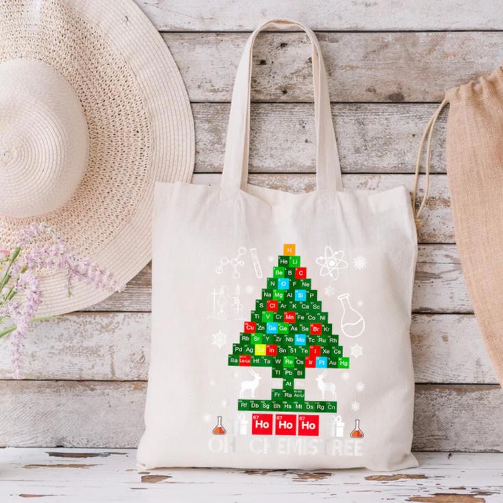 Oh Chemistree Scientist Chemical Christmas Xmas Teacher Canvas Tote Bag, gift for family, gift for coworker