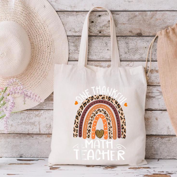 One Thankful Math Teacher Leopard Rainbow Thanksgiving Canvas Tote Bag, gift for family, gift for coworker One Thankful Math Teacher Leopard Rainbow Thanksgiving Canvas Tote Bag, gift for family, gift for coworker