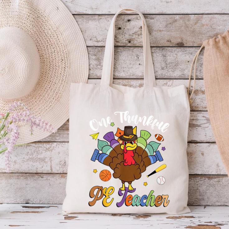 One Thankful PE Teacher Turkey Thanksgiving -Adults & Kids Classic Fit Polyester 100 Short Sleeve Canvas Tote Bag, Pe Teacher Tote Bags, gift for family, gift for coworker