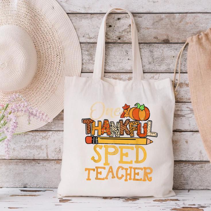 One Thankful Sped Teacher Cute Thanksgiving Women Canvas Tote Bag, gift for family, gift for coworker