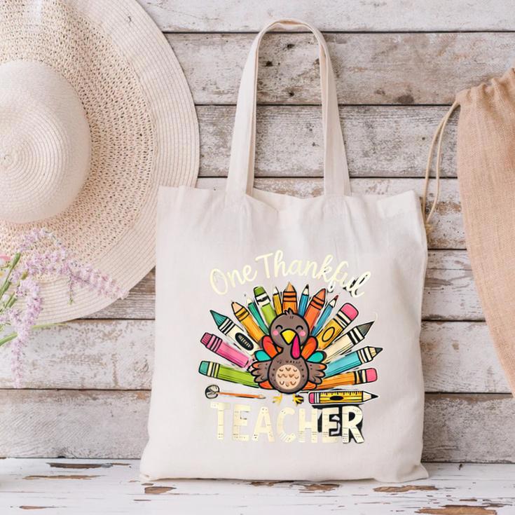 One Thankful Teacher Cute Thanksgiving Turkey School Canvas Tote Bag, gift for family, gift for coworker
