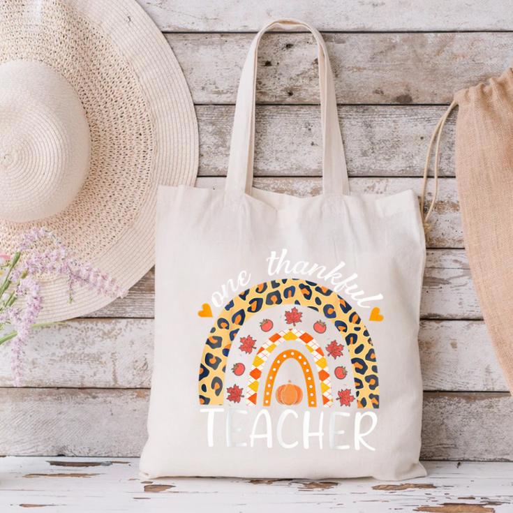 One Thankful Teacher Thanksgiving Rainbow Leopard Fall Canvas Tote Bag, gift for family, gift for coworker One Thankful Teacher Thanksgiving Rainbow Leopard Fall Canvas Tote Bag, gift for family, gift for coworker