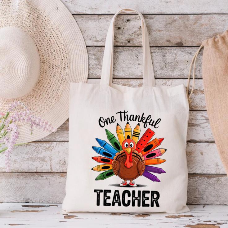One Thankful Teacher Thanksgiving TurkeyCute Pencil Canvas Tote Bag, gift for family, gift for coworker
