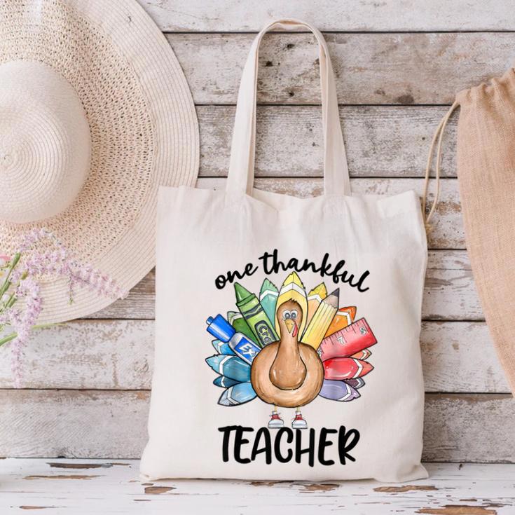 One Thankful Teacher Turkey Pencil Thanksgiving Teachers Canvas Tote Bag, gift for family, gift for coworker