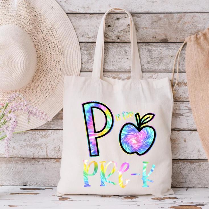 P Is For Pre-K Preschool Teacher Tie Dye Back To School Canvas Tote Bag, gift for family, gift for coworker P Is For Pre-K Preschool Teacher Tie Dye Back To School Canvas Tote Bag, gift for family, gift for coworker