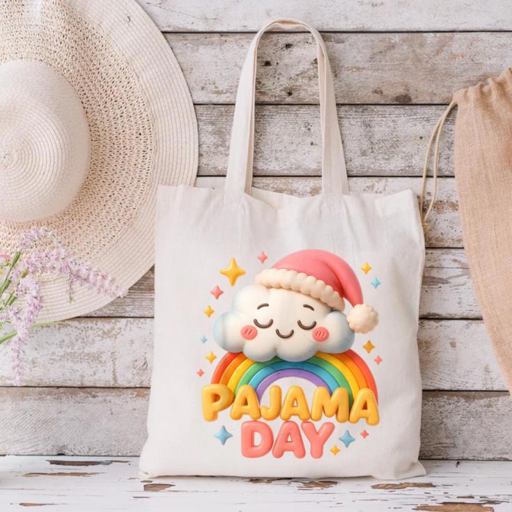 Pajama Day School Spirit Week Sleepy Cloud Teacher Student Canvas Tote Bag, gift for family, gift for coworker