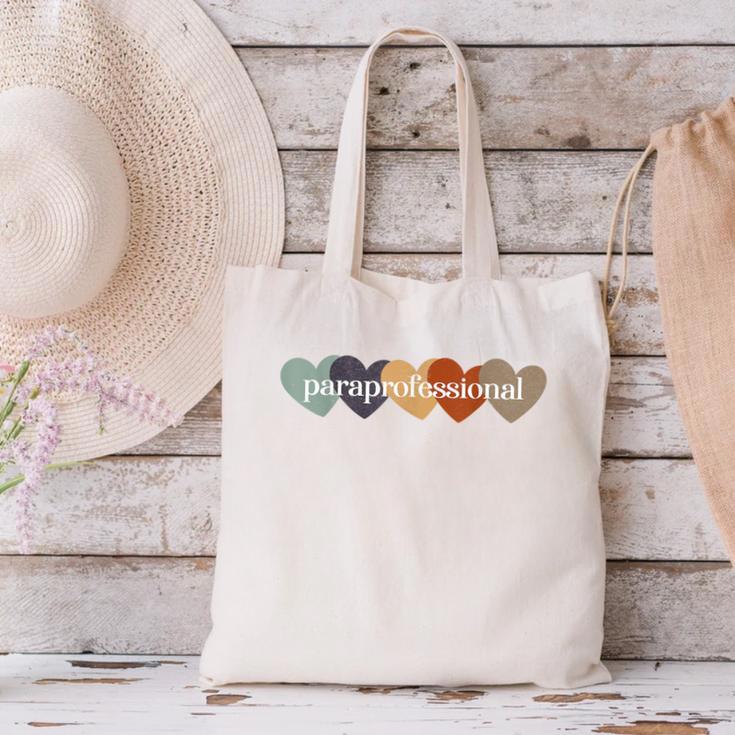Paraprofessional Teacher Hearts Back To School Teach Rainbow Men Women Kids Canvas Tote Bag, gift for family, gift for coworker Paraprofessional Teacher Hearts Back To School Teach Rainbow Men Women Kids Canvas Tote Bag, gift for family, gift for coworker