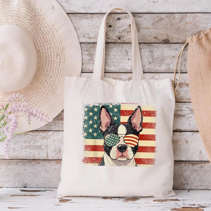 Patriotic Boston Terrier Dog Lover USA Flag 4th Of July For Men Women Kids Canvas Tote Bag, Patriotic Boston Terrier Tote Bags, Boston Terrier 4th Of July Tote Bags, gift for family, gift for coworker