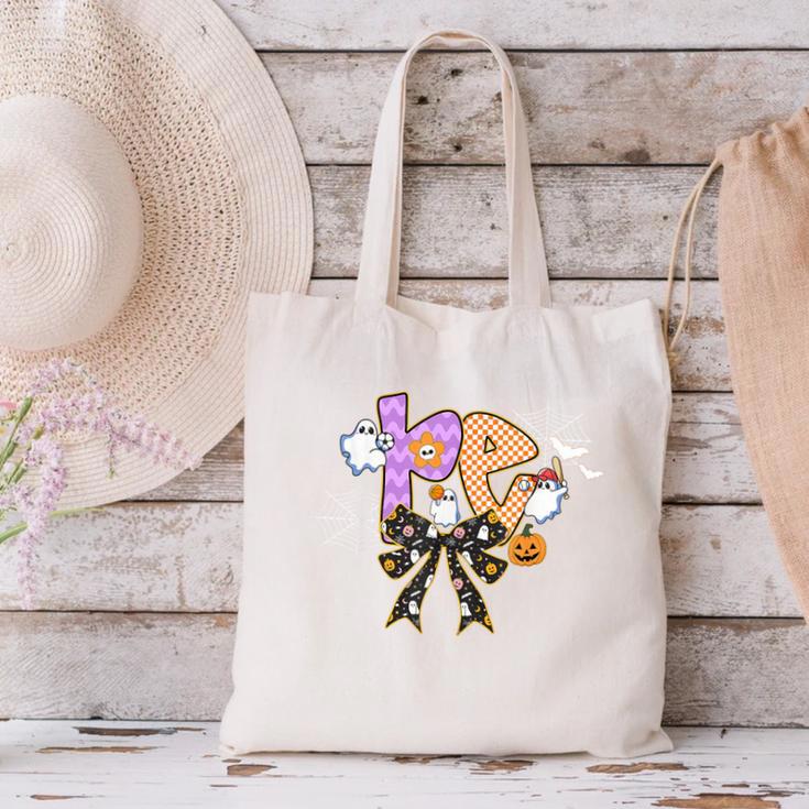 PE Teacher Coach Coquette Ghost Halloween Physical Education Canvas Tote Bag, Pe Teacher Tote Bags, gift for family, gift for coworker