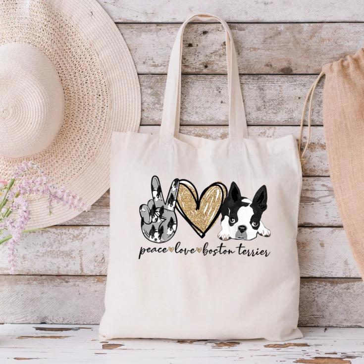 Peace Love Boston Terrier Boston Terrier Lover Dog Mom Canvas Tote Bag, Boston Terrier Mom Tote Bags, gift for family, gift for coworker