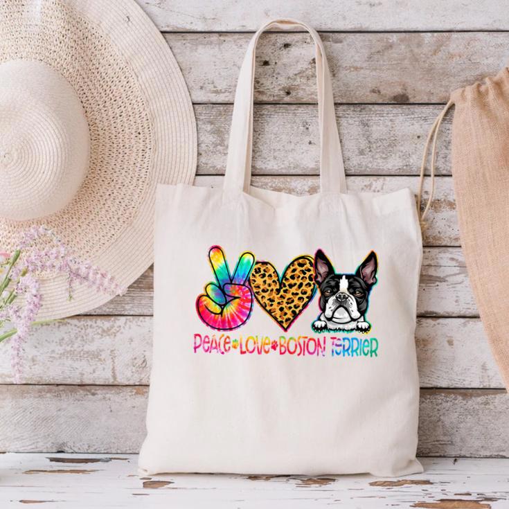Peace Love Boston Terrier Tie Dye Dog Lover For Men Women Girls Kids Canvas Tote Bag, gift for family, gift for coworker
