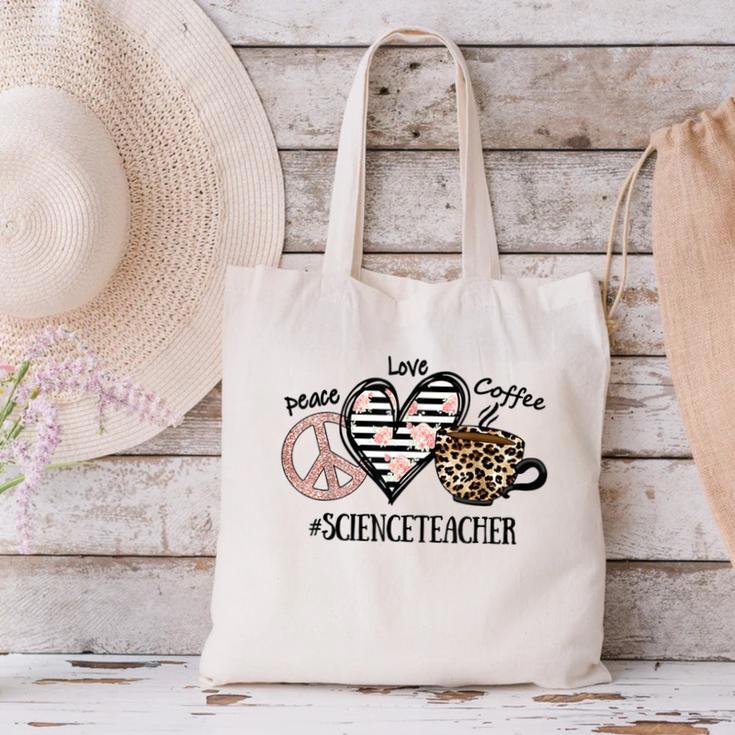 Peace Love Coffee Science Teacher Canvas Tote Bag, Science Teacher Tote Bags, gift for family, gift for coworker
