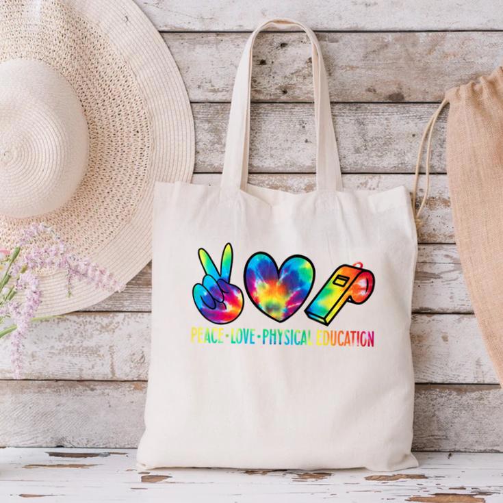 Peace Love Physical Education Tie Dye Sports PE Teacher Canvas Tote Bag, Pe Teacher Tote Bags, gift for family, gift for coworker