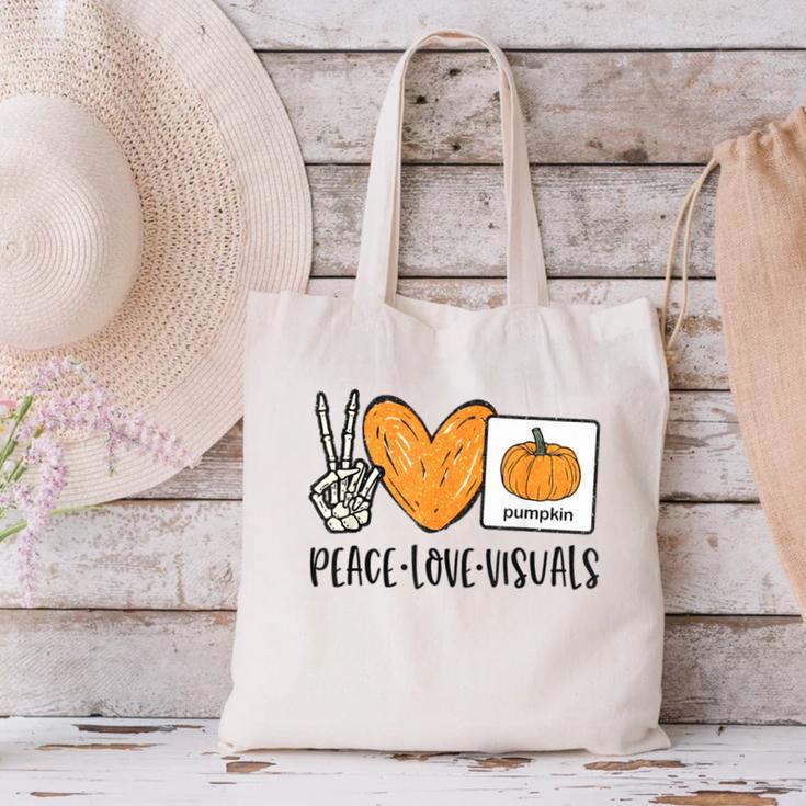 Peace Love Visuals Sped Teacher Pumpkin Skeleton Halloween Canvas Tote Bag, gift for family, gift for coworker