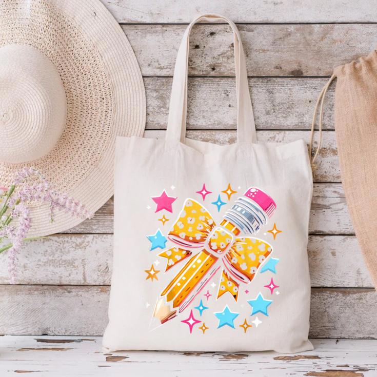 Pencil Leopard Coquette Bow Teacher Life Back To School Canvas Tote Bag, gift for family, gift for coworker Pencil Leopard Coquette Bow Teacher Life Back To School Canvas Tote Bag, gift for family, gift for coworker