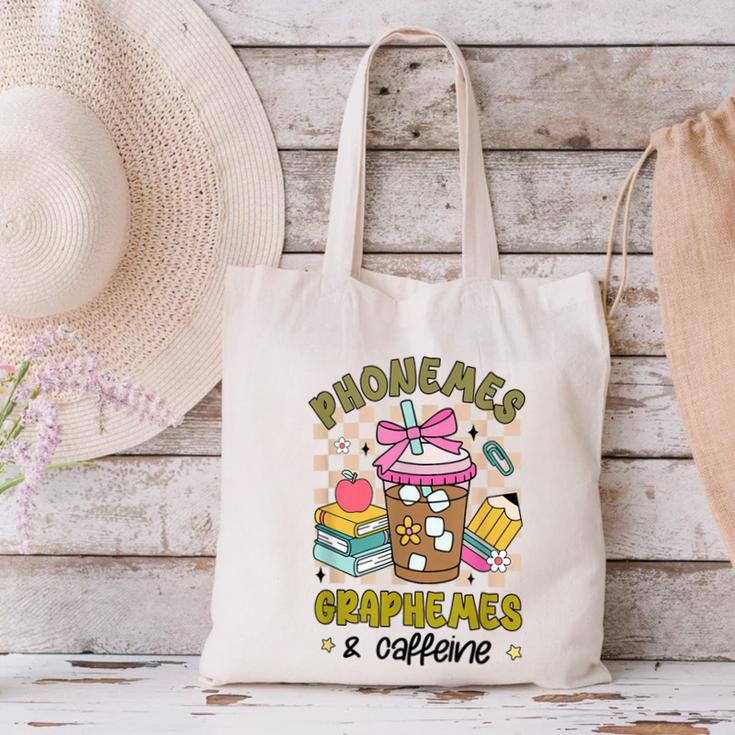Phonemes Graphemes Caffeine Back To School Reading Teacher Canvas Tote Bag, gift for family, gift for coworker Phonemes Graphemes Caffeine Back To School Reading Teacher Canvas Tote Bag, gift for family, gift for coworker