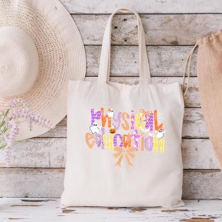 Physical Education Halloween Bow Checkered Teacher Ghost PE Canvas Tote Bag, Pe Teacher Tote Bags, gift for family, gift for coworker Physical Education Halloween Bow Checkered Teacher Ghost PE Canvas Tote Bag, Pe Teacher Tote Bags, gift for family, gift for coworker