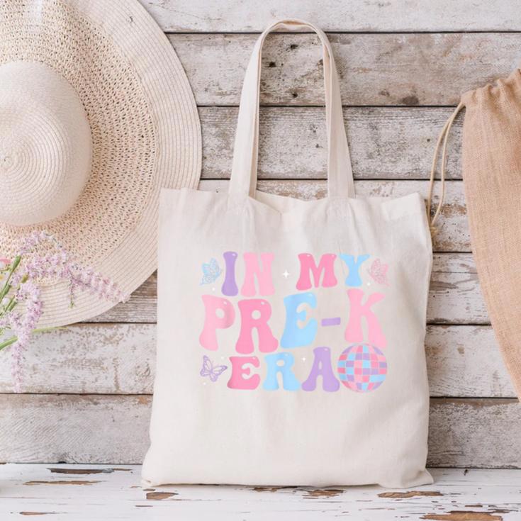 In My Pre K Era Groovy Back To School First Day Teacher Kids Canvas Tote Bag, Groovy Teacher Tote Bags, gift for family, gift for coworker