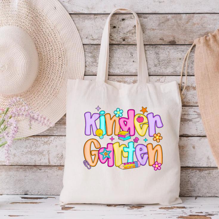 Preppy Kindergarten First Day Of School Teachers Girls Boys Canvas Tote Bag, gift for family, gift for coworker Preppy Kindergarten First Day Of School Teachers Girls Boys Canvas Tote Bag, gift for family, gift for coworker