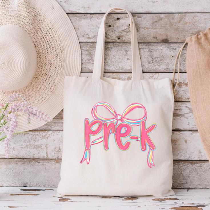 Preppy Pre k Back To School Pre-k Teachers Girls Cute Bow Canvas Tote Bag, gift for family, gift for coworker Preppy Pre k Back To School Pre-k Teachers Girls Cute Bow Canvas Tote Bag, gift for family, gift for coworker