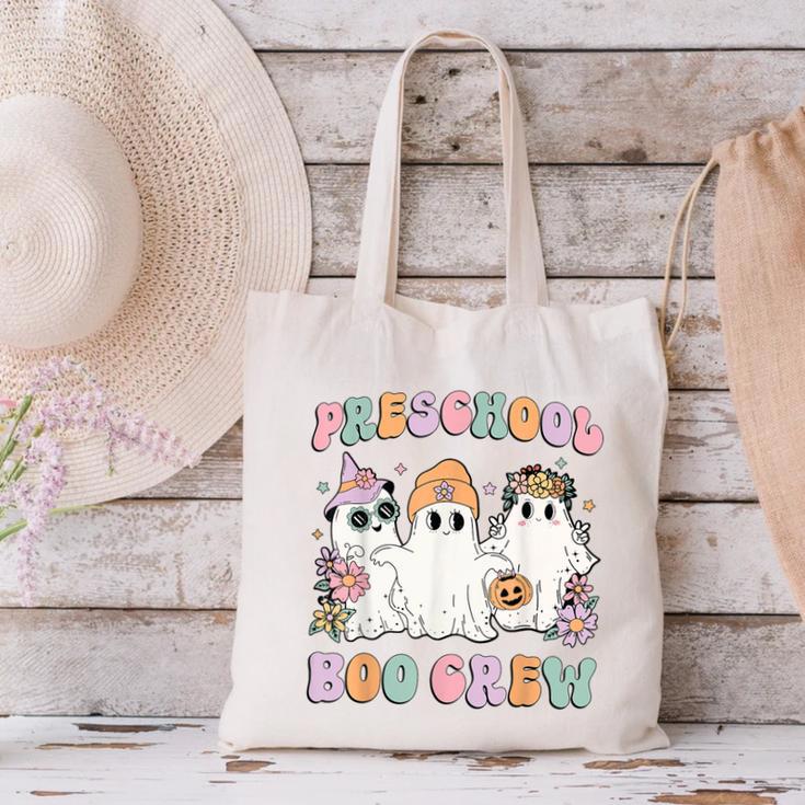 Preschool Boo Crew Groovy Halloween Floral Ghost Teacher Men Women Kids Canvas Tote Bag, Groovy Teacher Tote Bags, gift for family, gift for coworker Preschool Boo Crew Groovy Halloween Floral Ghost Teacher Men Women Kids Canvas Tote Bag, Groovy Teacher Tote Bags, gift for family, gift for coworker