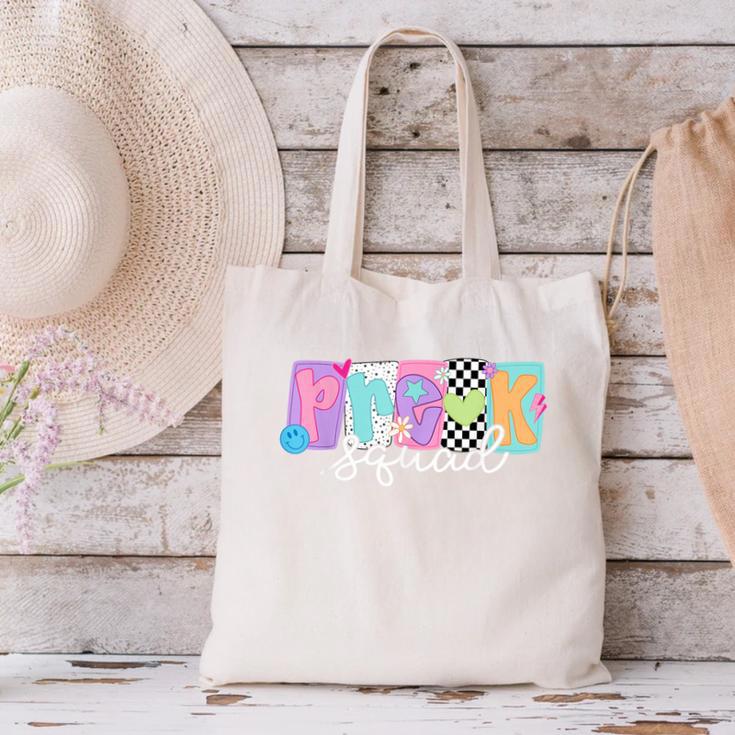 Preschool Squad Team Pre-K Crew Back To School Teacher Canvas Tote Bag, gift for family, gift for coworker