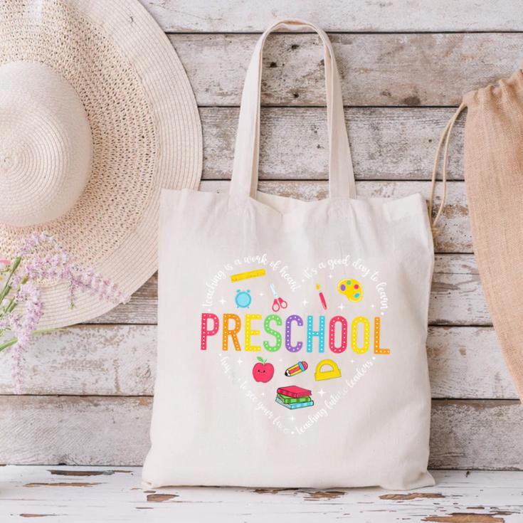 Preschool Teacher Pre-K Heart First Day Of Preschool Kids Canvas Tote Bag, gift for family, gift for coworker