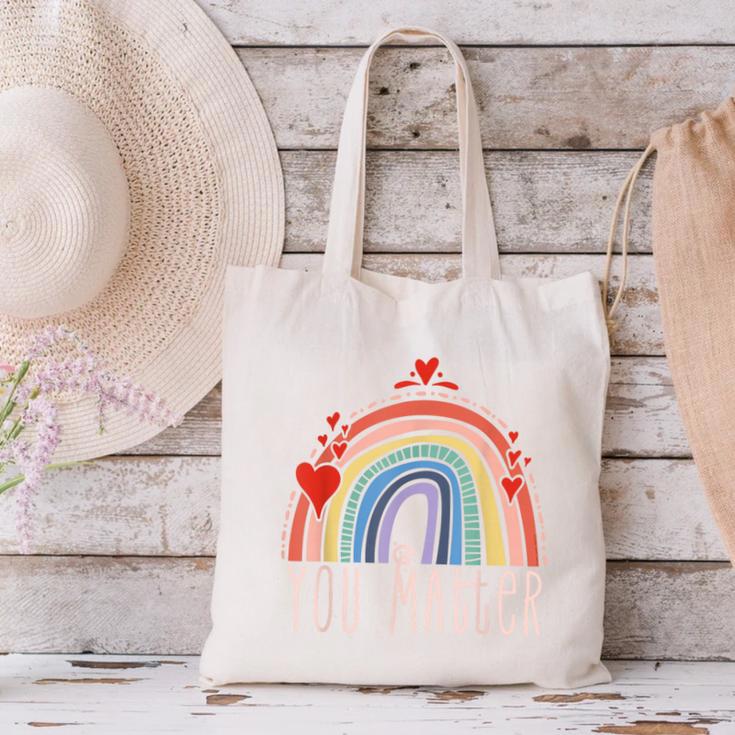 Pretty YOU MATTER Rainbow Positive Message Teachers Kids Canvas Tote Bag, gift for family, gift for coworker Pretty YOU MATTER Rainbow Positive Message Teachers Kids Canvas Tote Bag, gift for family, gift for coworker