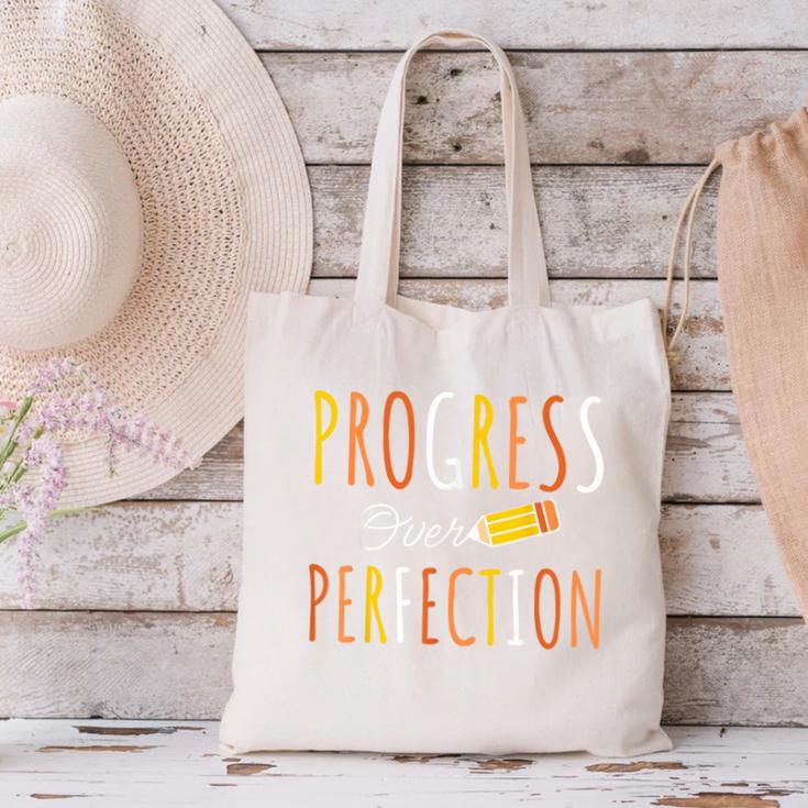 Progress Over Perfection Teacher Pencil Back-To-School Canvas Tote Bag, gift for family, gift for coworker