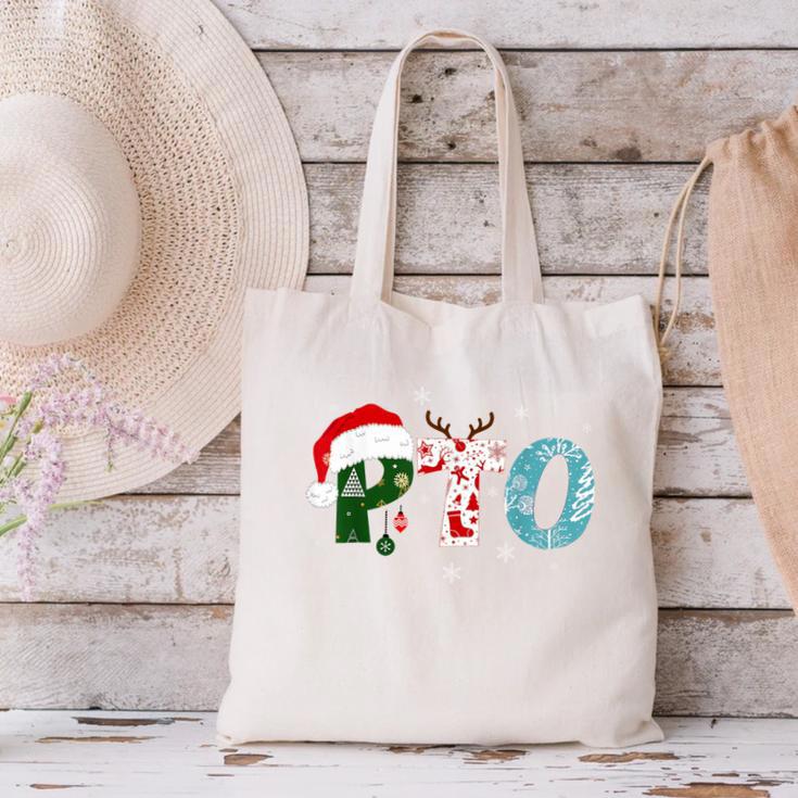 PTO Santa Hat Reindeer Parent Teacher Organization Christmas Canvas Tote Bag, gift for family, gift for coworker PTO Santa Hat Reindeer Parent Teacher Organization Christmas Canvas Tote Bag, gift for family, gift for coworker
