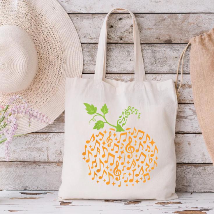 Pumpkin Music Notes Fall Teacher Autumn Halloween Canvas Tote Bag, gift for family, gift for coworker Pumpkin Music Notes Fall Teacher Autumn Halloween Canvas Tote Bag, gift for family, gift for coworker