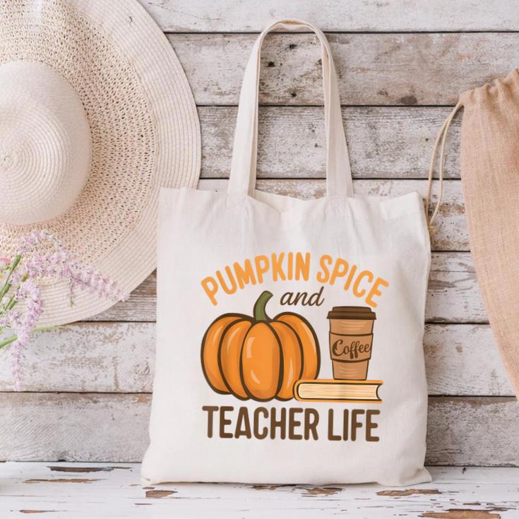 Pumpkin Spice And Teacher Life Halloween Teacher Canvas Tote Bag, gift for family, gift for coworker Pumpkin Spice And Teacher Life Halloween Teacher Canvas Tote Bag, gift for family, gift for coworker