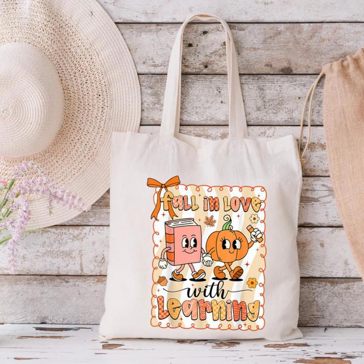 Pumpkin Teacher Preppy Fall In Love With Learning Autumn Canvas Tote Bag, gift for family, gift for coworker Pumpkin Teacher Preppy Fall In Love With Learning Autumn Canvas Tote Bag, gift for family, gift for coworker