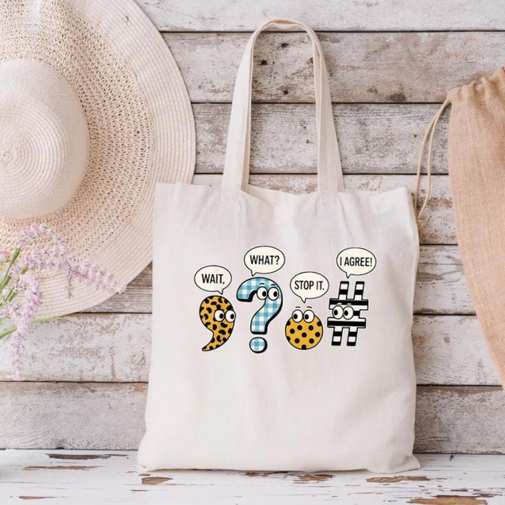 Punctuation English Grammar Teacher Back To School Canvas Tote Bag, English Teacher Tote Bags, gift for family, gift for coworker