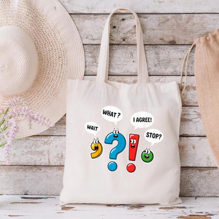 Punctuation Marks Wait What I Agree Stop English Teacher Canvas Tote Bag, English Teacher Tote Bags, gift for family, gift for coworker