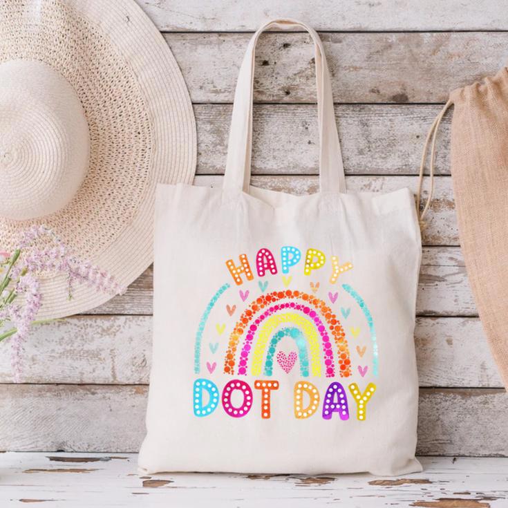 Rainbow Happy Dot Day Shirts Teacher Kids September 15th Canvas Tote Bag, gift for family, gift for coworker Rainbow Happy Dot Day Shirts Teacher Kids September 15th Canvas Tote Bag, gift for family, gift for coworker
