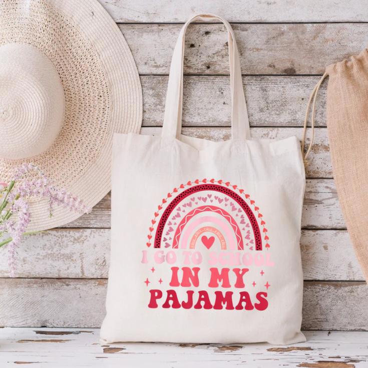 Rainbow Homeschool Mom Teacher I Go To School In My Pajamas Canvas Tote Bag, gift for family, gift for coworker Rainbow Homeschool Mom Teacher I Go To School In My Pajamas Canvas Tote Bag, gift for family, gift for coworker