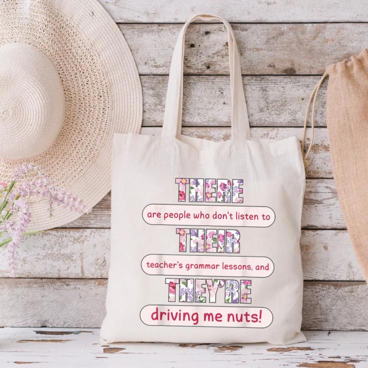 There Their They'Re Teacher English Grammar Police Canvas Tote Bag, English Teacher Tote Bags, gift for family, gift for coworker