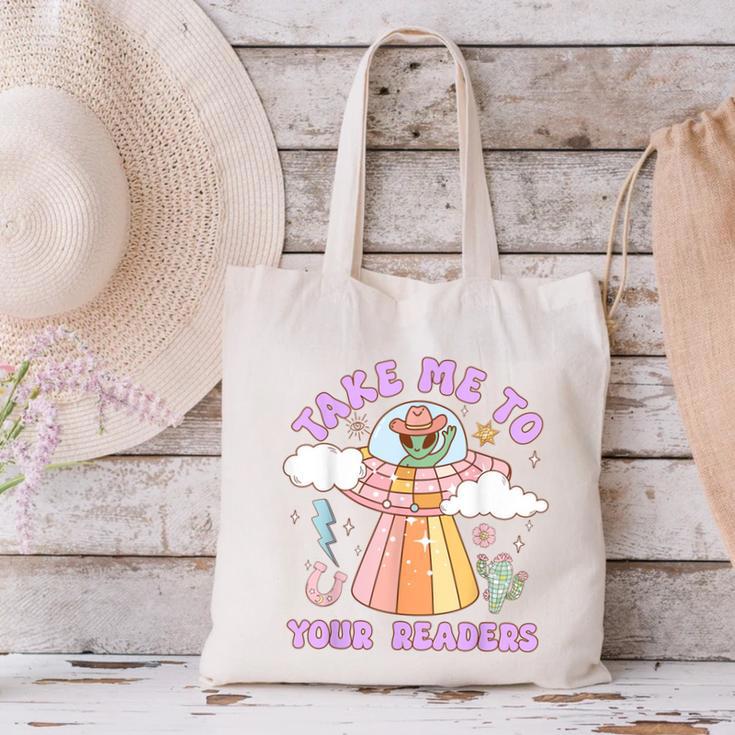 Take Me To Your Readers Alien Teacher Halloween Literacy Canvas Tote Bag, gift for family, gift for coworker Take Me To Your Readers Alien Teacher Halloween Literacy Canvas Tote Bag, gift for family, gift for coworker