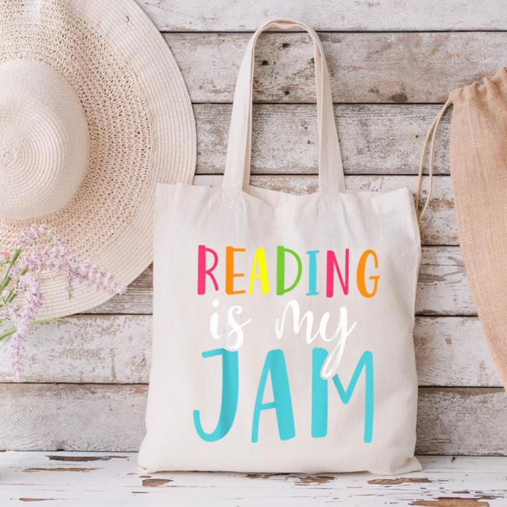 Reading Is My Jam Back To School Teacher Canvas Tote Bag, gift for family, gift for coworker Reading Is My Jam Back To School Teacher Canvas Tote Bag, gift for family, gift for coworker