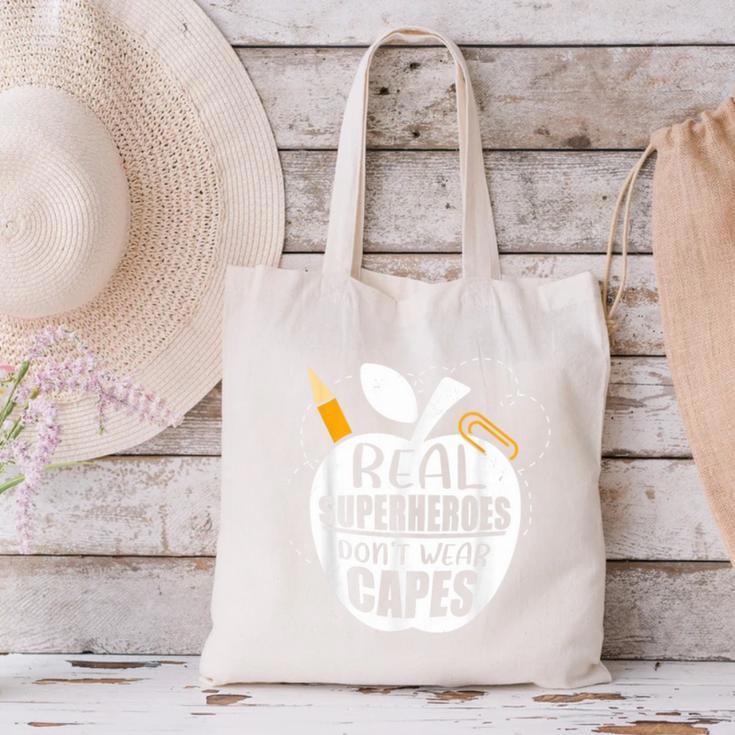 Real Superheroes Wear No Capes Teacher Design Teach Canvas Tote Bag, gift for family, gift for coworker