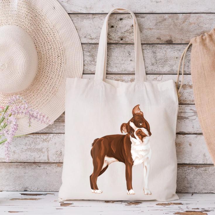 Red Boston Terrier Dog Canvas Tote Bag, gift for family, gift for coworker