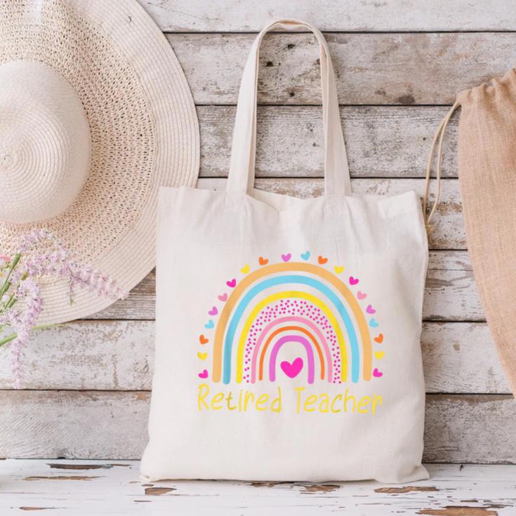 Retired Teacher Rainbow Canvas Tote Bag, gift for family, gift for coworker Retired Teacher Rainbow Canvas Tote Bag, gift for family, gift for coworker