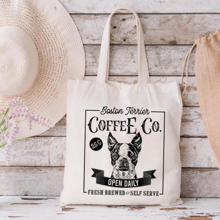 Retro Boston Terrier Coffee Dog Mom Coffee Lover Canvas Tote Bag, Boston Terrier Mom Tote Bags, gift for family, gift for coworker