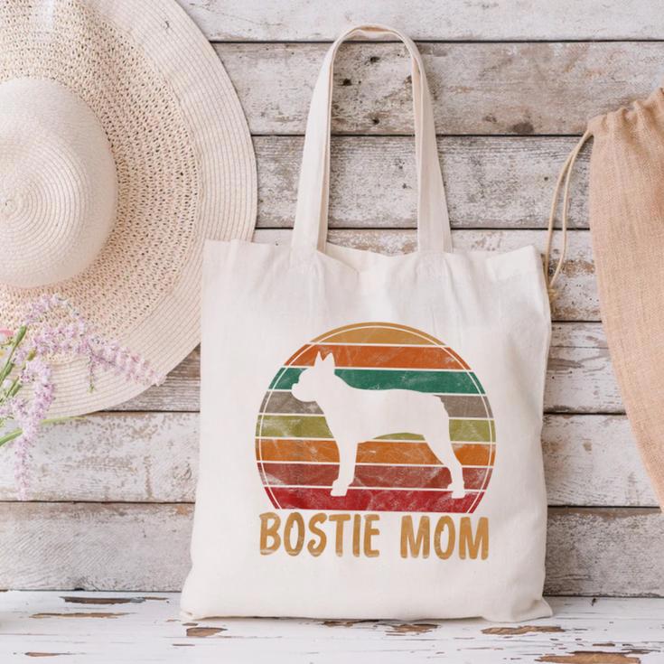 Retro Boston Terrier Mom Dog Mother Pet Bostie Mama Canvas Tote Bag, Boston Terrier Mom Tote Bags, gift for family, gift for coworker