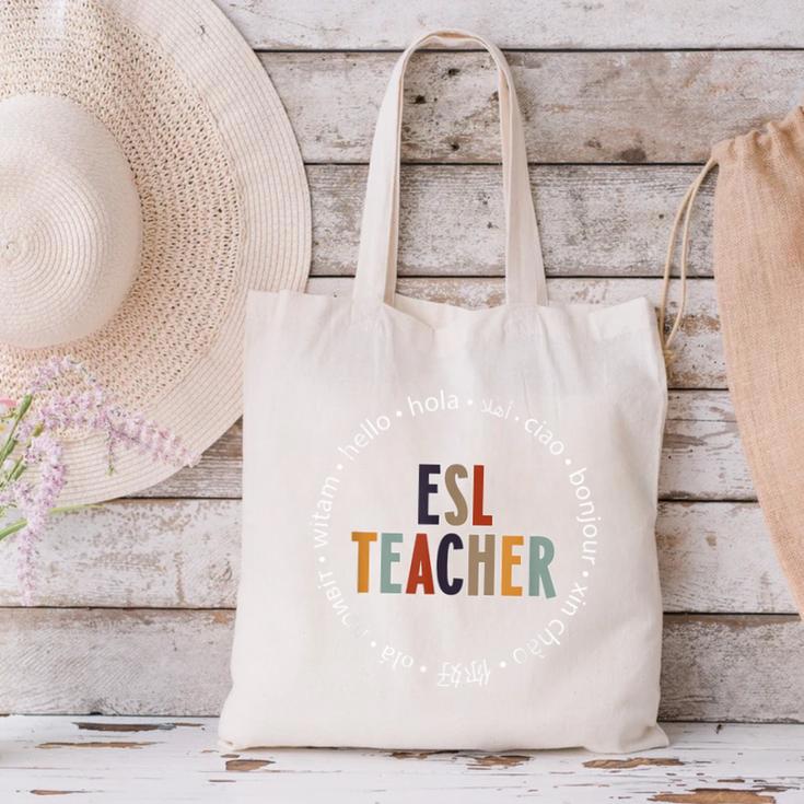 Retro ESL Teacher Teach Multilingual Learners Team Canvas Tote Bag, Esl Teacher Tote Bags, gift for family, gift for coworker