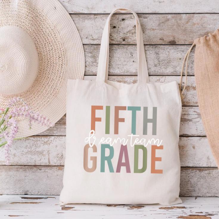 Retro Fifth Grade Dream Team Groovy Teacher Back To School Men Women Girls Kids Canvas Tote Bag, Groovy Teacher Tote Bags, gift for family, gift for coworker