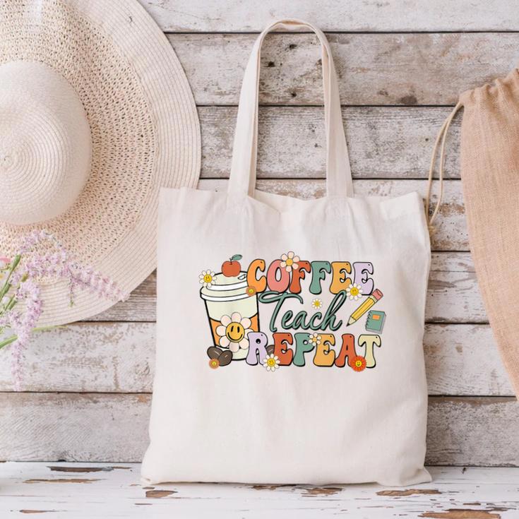 Retro Grovvy Coffee Teach Repeat Teacher Canvas Tote Bag, gift for family, gift for coworker Retro Grovvy Coffee Teach Repeat Teacher Canvas Tote Bag, gift for family, gift for coworker
