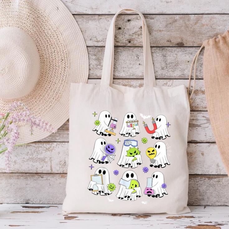 Retro Halloween Science Teacher Ghost Laboratory Teacher Canvas Tote Bag, Science Teacher Tote Bags, gift for family, gift for coworker Retro Halloween Science Teacher Ghost Laboratory Teacher Canvas Tote Bag, Science Teacher Tote Bags, gift for family, gift for coworker