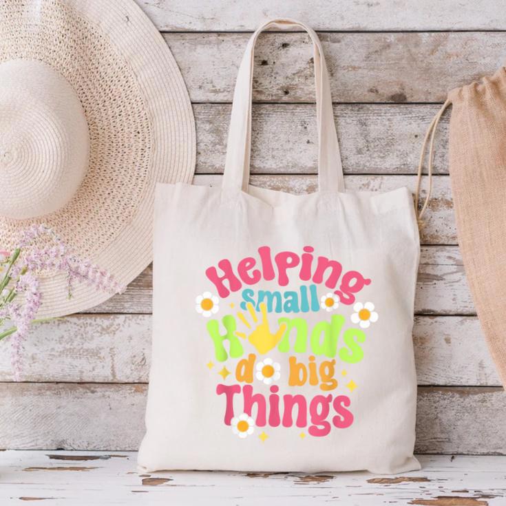 Retro Helping Small Hands Do Big Things Teacher Appreciation For Men Women Canvas Tote Bag, gift for family, gift for coworker Retro Helping Small Hands Do Big Things Teacher Appreciation For Men Women Canvas Tote Bag, gift for family, gift for coworker